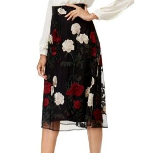 ECI New York Skirt Black Floral A-Line Mesh Womens
